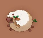  animal_focus black_eyes brown_background english_commentary highres jumping no_humans pokemon pokemon_(creature) red_nose rumwik sheep simple_background solo tail wool wooloo 