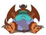  anthro belly big_belly claws dragon duel_monster duo egg_shell grin horn kloudraws macro male mammal mouse murid murine navel overweight rodent ryu-ran scalie size_difference smile western_dragon yu-gi-oh! 
