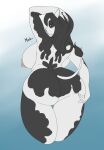  anthro big_breasts big_butt blackbetty bovid bovine breasts butt cattle female hair hi_res looking_at_viewer looking_back mammal nipples rear_view simple_background solo tail thick_thighs 