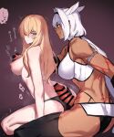  animal_ears black_gloves black_hairband black_panties blonde_hair blue_eyes blush breasts caenis_(fate) dark-skinned_female dark_skin fate/grand_order fate_(series) futa_with_female futanari genderswap genderswap_(mtf) gloves hairband kirschtaria_wodime large_breasts medium_breasts muscular muscular_female nipple_tweak panties penis penis_on_ass sabamori tattoo underwear 