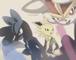  3boys animal_ears animal_hands animal_nose aqua_necktie artist_name black_fur black_jacket black_sclera blue_fur blue_jacket blue_pants body_fur bright_pupils buck_teeth chromatic_aberration cinderace clothed_pokemon collared_shirt colored_sclera commentary_request furry furry_male grey_background happy jacket jolteon kiki_(431642) long_sleeves looking_to_the_side lucario male_focus multiple_boys muted_color necktie open_clothes open_jacket open_mouth pants personification pokemon pokemon_(creature) rabbit_ears rabbit_girl red_hair school_uniform shirt short_hair simple_background smile snout spiked_hair tail teeth twitter_username two-tone_fur watermark white_eyes white_fur white_hair white_pupils white_shirt wolf_boy wolf_ears wolf_tail yellow_fur yellow_shirt 
