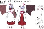  1girl alternate_costume artist_name back back_bow back_cutout bat_wings black_nails blue_hair bow character_name clothing_cutout dress english_text fingernails full_body hat highres large_wings luke5353 mob_cap multiple_views puffy_short_sleeves puffy_sleeves red_eyes reference_sheet remilia_scarlet sharp_fingernails short_sleeves standing touhou white_background white_dress wings 