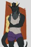  absurd_res anthro biceps boxers_(clothing) bulge clothing detailed_bulge dragon hair hand_on_side hi_res horn leander_dk leander_dk_(artist) long_hair male muscular muscular_anthro muscular_male muscular_thighs pecs scalie shirt simple_background solo tail tank_top topwear underwear 