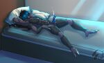  4_arms absurd_res anthro bed bodily_fluids cum destiny_(video_game) ejaculation eliksni furniture genital_fluids hi_res lying lying_on_bed male multi_arm multi_limb neonyx on_back on_bed solo 