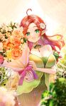  1girl ahoge bad_id bad_twitter_id breasts dress floating_hair flower green_eyes hair_flower hair_ornament hal_rayon_vert highres long_hair medium_breasts parted_lips propro_production red_hair solo virtual_youtuber yamahara 
