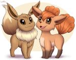  2023 absurd_res ambiguous_gender an-tonio bodily_fluids brown_body brown_fur canid canine digital_media_(artwork) duo eevee feral fur generation_1_pokemon hi_res mammal multi_tail nintendo open_mouth pokemon pokemon_(species) tail vulpix 