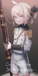  absurdres ahoge bassoon formal girls&#039;_frontline hair_bun hair_ornament happy highres holding holding_instrument instrument m200_(girls&#039;_frontline) m200_(solemn_march)_(girls&#039;_frontline) official_alternate_costume origumi sleeve_cuffs smile 