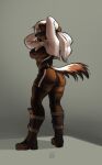  2023 anthro artist_name blue_eyes boots breasts brown_body brown_fur butt canid canine canis clothed clothing digital_drawing_(artwork) digital_media_(artwork) domestic_dog female footwear fully_clothed fur hair hi_res looking_away mammal medium_breasts ruttinren signature standing tail white_hair 