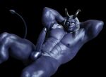  abs balls big_balls big_penis blue_body demon demon_humanoid erection genitals glowing glowing_eyes hair hands_behind_head horn horned_humanoid humanoid humanoid_pointy_ears long_ears long_hair male muscular muscular_humanoid muscular_male navel nipples nude pecs penis silverjay solo white_hair 