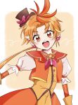  1boy commentary_request cure_wing gloves hat highres hirogaru_sky!_precure long_hair magical_boy male_focus mini_hat mini_top_hat nako_(na_yuuuzu08) open_mouth orange_eyes orange_gloves orange_hair parted_bangs ponytail precure red_sailor_collar sailor_collar smile solo top_hat 