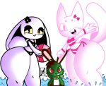  anon anthro blackmoonx domestic_cat felid feline felis group humanoid kaiju lagomorph leporid male mammal monster rabbit trio 
