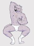  anthro black_sclera blaidd_(elden_ring) bulge canid canine canis clothing detailed_bulge elden_ring footwear fromsoftware hi_res jrjresq male mammal muscular muscular_anthro muscular_male scar socks solo underwear wolf 