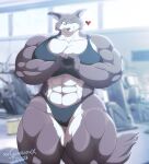  &lt;3 abs anthro beastars big_breasts big_muscles black_clothing black_panties black_underwear blue_eyes bra breasts brown_body brown_fur camel_toe canid canine canis clothing female fur hi_res huge_breasts huge_muscles juno_(beastars) mammal multicolored_body multicolored_fur muscular muscular_anthro muscular_arms muscular_female muscular_legs muscular_thighs navel one_eye_closed panties solo sports_bra thick_thighs underwear white_body white_fur wink wolf xxsparcoxx 
