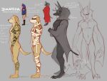  2023 anthro athletic athletic_anthro athletic_male bandage bandaged_arm bandaged_head bat biped black_body black_fur blush canid canine canis claws dangpa digital_media_(artwork) domestic_dog duo fangs fur grey_background grey_hair hair hi_res male mammal membrane_(anatomy) membranous_wings model_sheet mummy plantigrade simple_background standing teeth toe_claws undead winged_arms wings yellow_body yellow_fur 