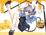  1girl aika4472 animal_ears ass black_dress cheese dress excited food gloves grey_hair mouse mouse_ears mouse_girl mouse_tail nazrin red_eyes solo tail thighs touhou white_background white_gloves 