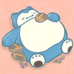  closed_eyes closed_mouth commentary_request highres leaf lying lying_on_another momo_irone mushroom no_humans official_art on_back pokemon pokemon_(creature) red_background simple_background sleeping snorlax swinub 