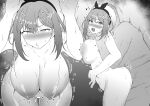  1boy 1girl absurdres atelier_(series) atelier_ryza atelier_ryza_1 beret blank_censor blush breasts censored completely_nude fucked_silly grabbing grabbing_from_behind greyscale hair_ornament hairband hairpin hat heart hetero highres large_breasts mochi_(pixiv64114596) monochrome motion_lines multiple_views nipples nude open_mouth penis reisalin_stout sex sex_from_behind short_hair simple_background standing standing_sex sweat vaginal 