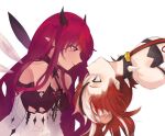  2girls animal_ears blue_eyes collar crystal_wings face-to-face hakos_baelz hololive hololive_english horns irys_(hololive) long_hair lucesamaaa mouse_ears multiple_girls pointy_ears purple_eyes purple_hair red_hair sideways smile spiked_collar spikes strapless virtual_youtuber white_background 