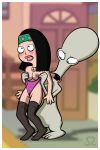  alien alien_humanoid american_dad black_hair blush breasts duo female hair hayley_smith hi_res human humanoid male male/female mammal nipples roger_smith roswell_grey swimsuitcheesecake 