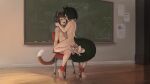  1boy 1girl absurdres acorius_(alluringcrest) animal_ears anus ass black_hair blush bound breasts brown_hair cat_boy cat_ears cat_tail chalkboard classroom completely_nude cum cum_in_pussy cum_on_tail cum_overflow erection fox_ears fox_girl fox_tail girl_on_top green_eyes half-closed_eyes hetero highres indoors nude on_chair one_eye_closed original paintrfiend penis scar sex short_hair sitting small_breasts smile tail testicles tied_to_chair vaginal 