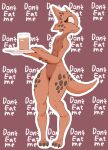  anthro background_text brown_body candy chocolate chocolate_chip_cookie chocolate_chips chocolate_milk cookie dessert digitigrade featureless_crotch female flat_chested flavored_milk food food_creature glass holding_object kobold milk nervous orange_eyes permaclot plate scalie scared shaded short_stack simple_background solo tail text 