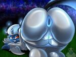  absol anus ass_up big_butt blue_anus blue_body blue_pussy blue_skin butt claws clenched_teeth clothing cracks female feral fur generation_3_pokemon genitals glowing glowing_anus glowing_eyes glowing_genitalia glowing_pussy grass hi_res horn kirtapsart legs_together looking_back lorraine_(absol) night nintendo panties plant pokemon pokemon_(species) pussy red_eyes sharp_claws sharp_teeth smile solo spikes star tail teeth underwear white_body white_fur 