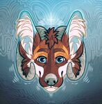  abstract_background anthro artist_name blue_ears blue_eyes blue_inner_ear blue_nose brown_body brown_ears brown_fur front_view fur glistening glistening_eyes head_tuft headshot_portrait hi_res horn inner_ear_fluff looking_at_viewer male mouth_closed orange_body orange_fur portrait solo tuft white_body white_fur white_inner_ear_fluff yookie yookie_(character) 