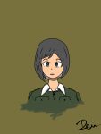  1girl absurdres character_request collared_shirt copyright_request cropped_shoulders green_background green_eyes grey_hair highres imperial_japanese_army jacket looking_at_viewer military_jacket non-web_source self-upload shirt short_hair simple_background solo straight-on white_shirt world_war_ii 