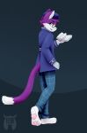  2019 anthro black_background blue_eyes book character_request eyewear fleurfurr fur glasses hair hi_res inner_ear_fluff looking_at_viewer looking_back male monotone_ears monotone_hair multicolored_body multicolored_fur pawpads pince-nez pink_pawpads purple_body purple_ears purple_fur purple_hair purple_tail sailor_uniform simple_background solo tail tuft two_tone_body two_tone_fur two_tone_tail watermark white_body white_fur white_inner_ear white_tail 