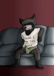  anthro bodily_fluids claws clothed clothing digital_media_(artwork) english_text erection fan_character fur genital_fluids genitals hi_res male mammal nate_foster penis procyonid raccoon simple_background smile solo text underwear 