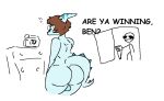 2023 anthro are_ya_winning_son? backsack bald balls benjamin_mcknight big_butt blue_body blue_scales bottom_heavy brown_hair bubble_butt butt camera dialogue digital_drawing_(artwork) digital_media_(artwork) dinosaur duo english_text eyewear genitals glasses hadrosaurid hair human i_wani_hug_that_gator inco_(iwhtg) inside long_tail male mammal meme multicolored_body multicolored_scales nude ornithischian parasaurolophus reptile scales scalie short_hair simple_background spikes spikes_(anatomy) stick_figure sunglasses tail text thick_thighs two_tone_body two_tone_scales unknown_artist walk-in wide_hips 