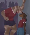  anthro canid canine canis clothed clothing dachshund digital_media_(artwork) domestic_dog erection frat_party fraternity furry great_dane hi_res hunting_dog jocks male male/male mammal mastiff molosser sexual_tension 