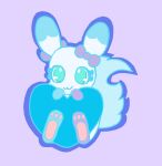  &lt;3 feet fur fyea hi_res lagomorph leporid male mammal pastel_colors paws purple_background rabbit ribbons simple_background teal_eyes white_body white_fur 