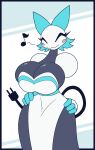  :3 animated anthro big_breasts blush blush_stickers bouncing bouncing_breasts breasts cleavage clothed clothing deltarune domestic_cat dress eyes_closed felid feline felis female hi_res huge_breasts machine mammal musical_note r-mk robot smile solo swaying swaying_hips tasque_manager undertale_(series) wide_hips 