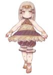  1girl brown_hair dress female_child feral_lemma flat_chest full_body highres long_hair looking_at_viewer original parted_lips simple_background sleeveless sleeveless_dress solo standing white_background yellow_eyes 