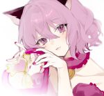  1girl animal_ears blush cat_ears choker closed_mouth fei_(songyijie) hair_between_eyes heart holding looking_at_viewer magical_girl mew_ichigo momomiya_ichigo nail_polish pink_choker pink_eyes pink_hair red_nails short_hair simple_background slit_pupils solo tokyo_mew_mew upper_body white_background 