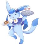  aleuoliver blue_body cake dessert eeveelution female food generation_4_pokemon genitals glaceon hi_res looking_at_viewer nintendo one_eye_closed open_mouth pokemon pokemon_(species) pussy simple_background solo tail tea_party_style_glaceon white_background 