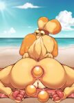  3_toes absurd_res accessory anal anal_penetration animal_crossing anthro ball balls beach beach_towel bell big_butt boingfarm butt canid canine canis cloud digital_media_(artwork) domestic_dog faceless_character faceless_female feet female fur genitals gold_balls hair hair_accessory hair_bell hi_res isabelle_(animal_crossing) light light_beam lying mammal nintendo nude object_in_ass outside pawpads penetration pink_pawpads pussy raised_tail rear_view sand seaside shih_tzu sky solo sun sunbeam sunlight tail thick_thighs toes towel toy_dog water wide_hips yellow_body yellow_fur 