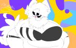  abstract_background anthro arctic_wolf belly_overhang big_breasts black_bra black_clothing black_panties black_sclera black_underwear black_wolf_venus blue_eyes bra breasts canid canine canis clothing colorful colorful_background female fluffy fluffy_body fluffy_tail hand_on_leg huge_belly huge_breasts huge_thighs invalid_tag looking_at_viewer mammal maya_kkurquti obstructed_eyes overweight overweight_female panties pink_tongue seductive signature solo tail thick_thighs tongue underwear white_body white_clothing white_panties white_underwear wolf 