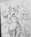  anthro bub_(bubble_bobble) bubble bubble_bobble bubble_dragon bust-a-move claws clothing dragon duo felid feline female hi_res legwear lizardfungus male mammal mog_(puzzle_bobble) necktie reptile scalie stockings tail taito 