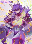  2d_(artwork) 4_fingers ahoge amber_eyes anthro arm_guard arm_guards armor bangs big_breasts bikini biped bracers breasts canid canine canis chest_tuft choker claws clothed clothing colored countershade_torso countershading electricity female fingers fluffy fluffy_tail fur gauntlets gloves green_claws hair hair_between_eyes handwear hi_res inner_ear_fluff jewelry kemono legwear lightning long_hair magic mammal micro_bikini multicolored_body multicolored_fur necklace orange_eyes pawpads pink_pawpads prick_ears purple_background purple_bikini purple_body purple_clothing purple_fur purple_hair purple_legwear purple_stockings purple_swimwear rae_(girlsay) signature simple_background skull_accessory solo stockings swimwear syuriusuhusky tail thick_thighs tuft two_tone_body two_tone_fur white_body white_fur wolf yellow_eyes 