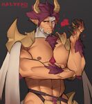  1boy abs absurdres animal_feet armor bara body_fur bone_tail bulge chest_hair claws cowboy_shot exposed_bone expressionless full_body highres large_pectorals looking_at_viewer male_focus male_pubic_hair malzeno_(monster_hunter) mature_male monster_boy monster_hunter_(series) monster_hunter_rise muscular muscular_male navel navel_hair nipples open_hand pauldrons pectorals personification pubic_hair purple_hair revealing_clothes ruisselait short_hair shoulder_armor solo standing stomach strongman_waist thick_eyebrows thick_thighs thighs topless_male 