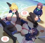  3girls absurdres ayase_eli beach beach_towel black_footwear black_thighhighs blonde_hair blue_eyes blue_skirt blush bow bowtie breasts brown_eyes crying crying_with_eyes_open day feet female_fertilization fertilization gag gagged green_bow green_bowtie green_eyes green_necktie highres huge_breasts impregnation improvised_gag large_areolae large_breasts legs loafers long_hair love_live! love_live!_school_idol_project low_twintails miniskirt multiple_girls mutual_impregnation navel necktie netorare ninai nipples no_shoes nose_blush ocean otonokizaka_school_uniform outdoors ovum pink_scrunchie plaid plaid_skirt pleated_skirt ponytail puffy_nipples purple_hair red_necktie school_uniform scrunchie shoes shrug_(clothing) skirt sonoda_umi streaming_tears tape tape_gag tears thighhighs toes toujou_nozomi towel tribadism twintails uncensored white_scrunchie yuri 
