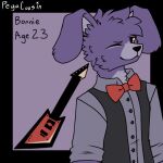  2022 adult_(lore) animatronic anthro bonnie_(fnaf) bow_tie eyebrows five_nights_at_freddy&#039;s fur guitar guitarist lagomorph leporid looking_at_viewer machine male mammal model_sheet musical_instrument one_eye_closed pegacousin plucked_string_instrument purple_body purple_fur rabbit red_bowtie red_guitar robot scottgames solo string_instrument watermark wink winking_at_viewer 
