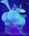  absurd_res anthro athletic big_breasts big_butt blender_(software) blue_body bodily_fluids bra breasts butt clothing darkdraketom exercise female generation_4_pokemon hi_res huge_breasts huge_butt looking_at_viewer lucario nintendo pokemon pokemon_(species) red_eyes simple_background solo sports_bra steam sweat sweaty_butt thick_thighs underwear weightlifting weights workout 