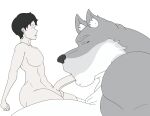  absurd_res animated anthro canid canine canis domestic_dog duo female hi_res human human_on_anthro husky indrid_cold_(artist) interspecies larger_female male male/female mammal muscular muscular_female nordic_sled_dog oral size_difference smaller_male spitz 