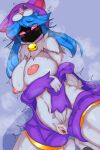  absurd_res anthro blue_hair blush bovid breasts caprine clothing female fur genitals hair hi_res kindred_(lol) lamb_(lol) league_of_legends legwear mammal nigiruri nipples pink_eyes purple_clothing pussy riot_games sheep solo stockings white_body white_fur woof_and_the_lamb_kindred 