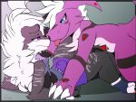  bandai_namco bulge clothing digimon digimon_(species) dorumon dragon fanmon female fur generation_7_pokemon guilmon hybrid krayxii luna_the_vulpumon lycanroc male male/female nintendo pinned pokemon pokemon_(species) reptile scalie skyeroc underwear x-digimon 