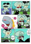  anthro cephalopod cetacean cheerleader coleoid comic detailed_background dialogue female group hi_res male mammal marine mollusk nickelodeon octopodiform octopus on_model pancaketiffy pearl_krabs smile spanish_text speech_bubble spongebob_squarepants squidward_tentacles squilliam_fancyson text toony trio 