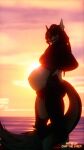  abdominal_bulge absurd_res beach belly bright canid canine canis chip_the_vixen ear_piercing ear_ring female greenwolf hi_res mammal navel piercing pregnant pregnant_female ring_piercing sea seaside sunset water wolf zalia_(longtailshorttemper) 